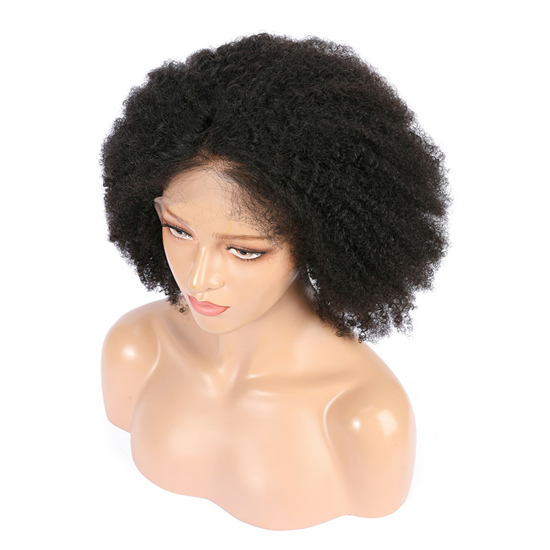 Black Human Hair Wig Yaki Kinky Curly Wig HD Transparent Lace Front Wig