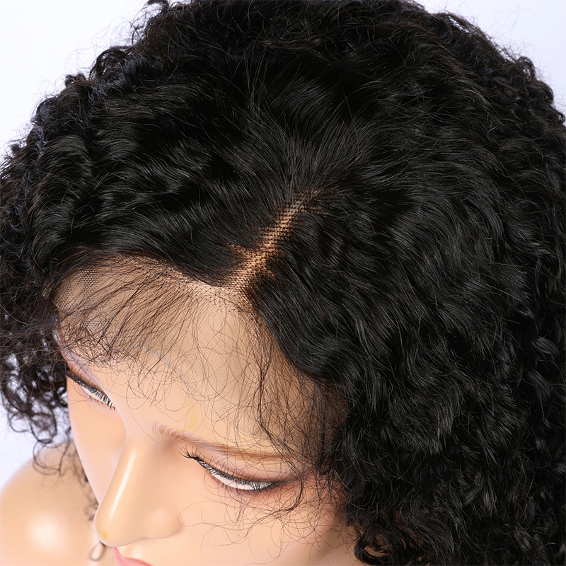 Black Curly Wave HD Transparent Lace Front Wigs Short Bob Pre Plucked Human Hair Wigs