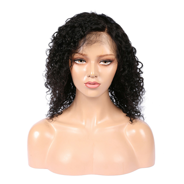 Black Curly Wave HD Transparent Lace Front Wigs Short Bob Pre Plucked Human Hair Wigs