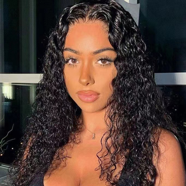 Black HD Transparent Lace Front Wig Pre Plucked Afro Wave Human Hair Wig