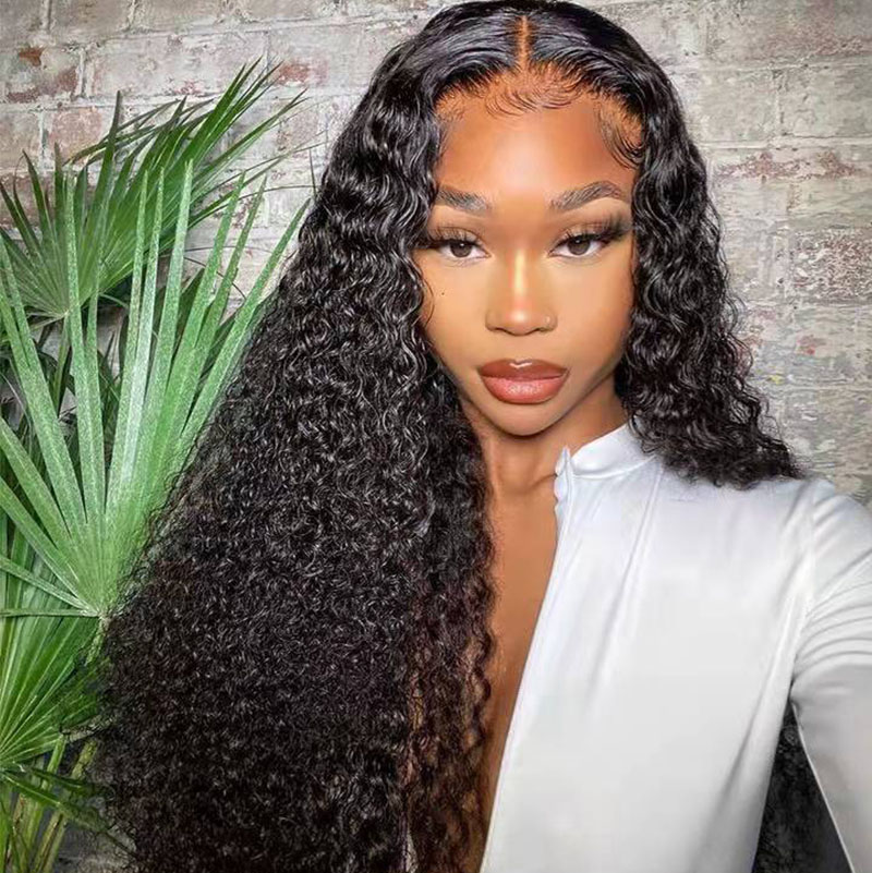 Deep Curly Human Hair Wig HD Transparent Lace Front Wig with Baby Hair