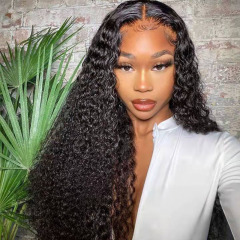Deep Curly Human Hair Wig HD Transparent Lace Front Wig with Baby Hair
