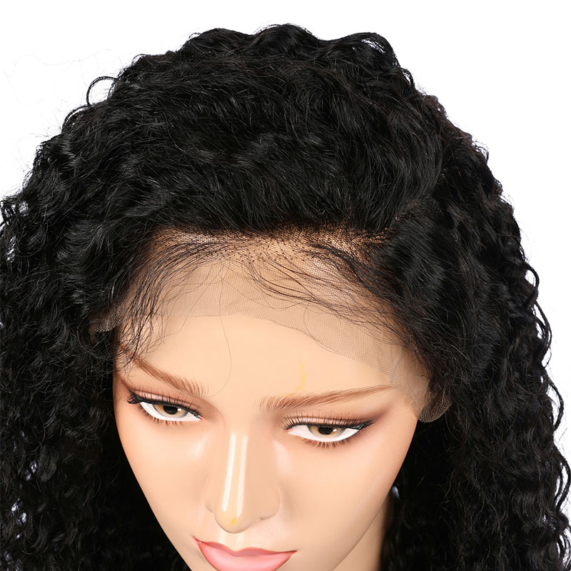 Black HD Transparent Lace Front Wig Pre Plucked Afro Wave Human Hair Wig