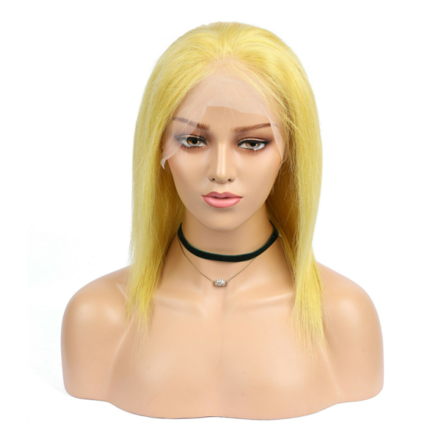 Yellow Short Bob Wigs Human Hair 13x6 Lace Front Wigs