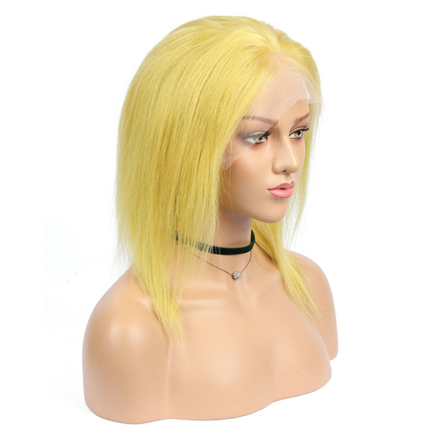 Yellow Short Bob Wigs Human Hair 13x6 Lace Front Wigs