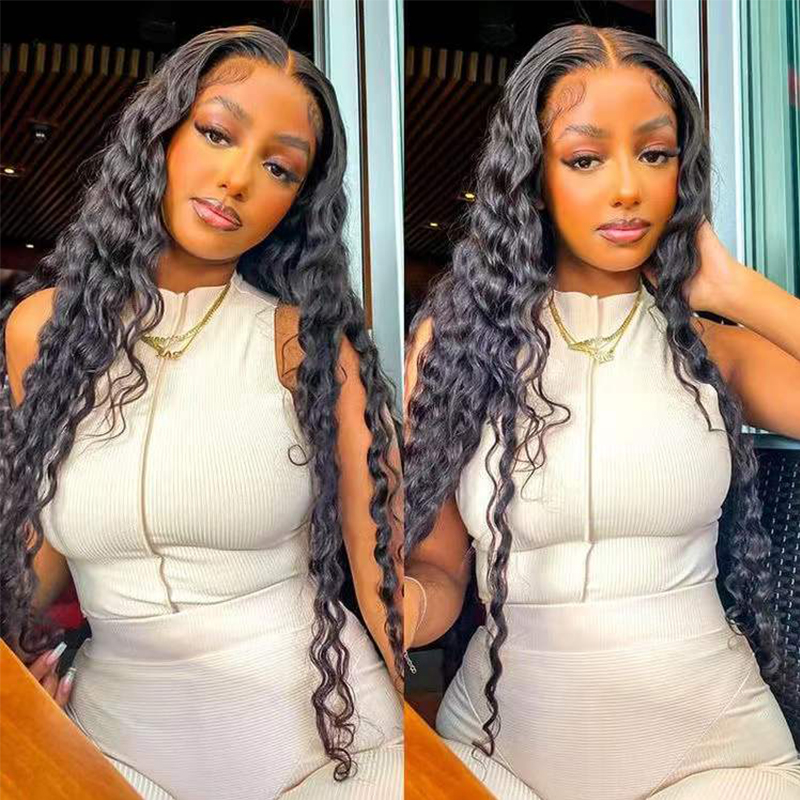 Pre Plucked Long Curly Wave  Human Hair Wigs For Women
