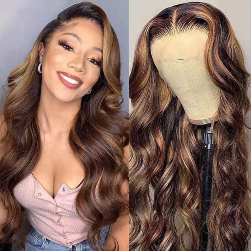 Highlight Blonde Body Wave 13x6 Human Hair Middle Part Wigs