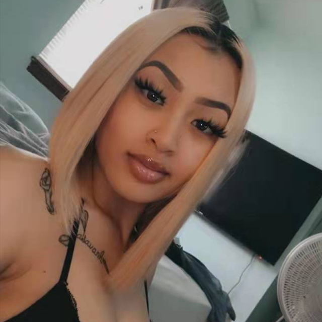 Short Bob Straight HD Lace Front Wig Ombre Blonde Human Hair Wigs