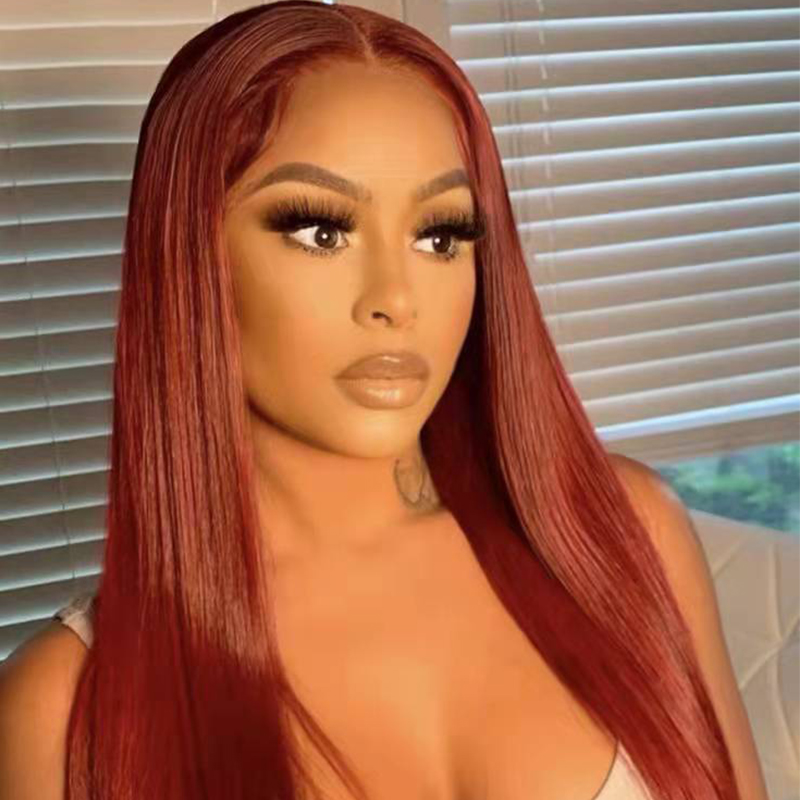 Burgundy Long Silky Straight HD Transparent Lace Front Human Hair Wigs