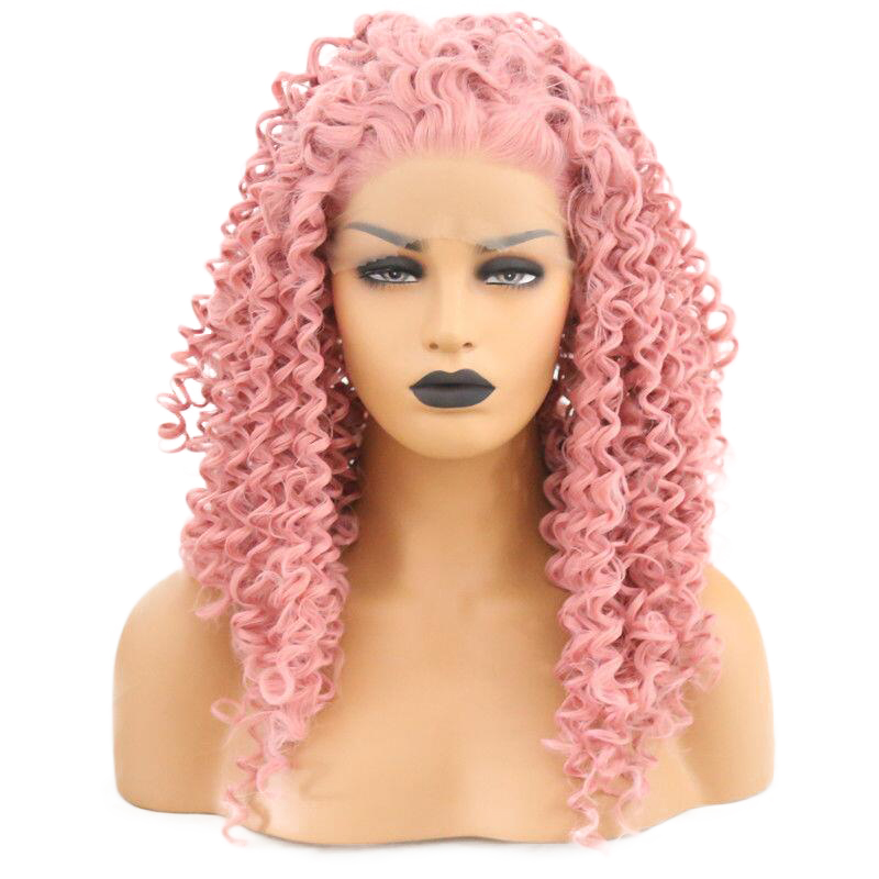 Pink Deep Curly 13x3 Lace Front Wigs Cosplay Synthetic Wigs