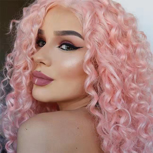 Pink Deep Curly 13x3 Lace Front Wigs Cosplay Synthetic Wigs
