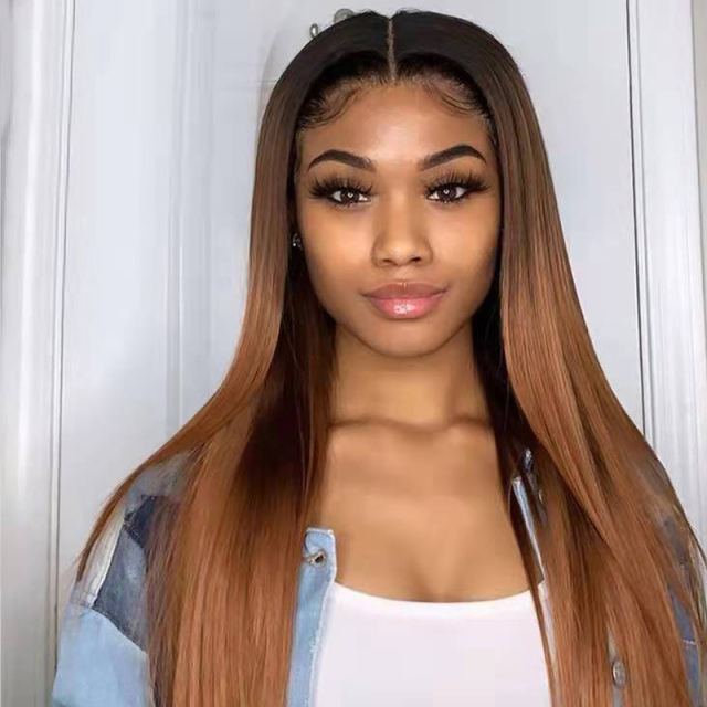 Ombre Brown Long Straight Human Hair 13x6 Lace Front Wigs