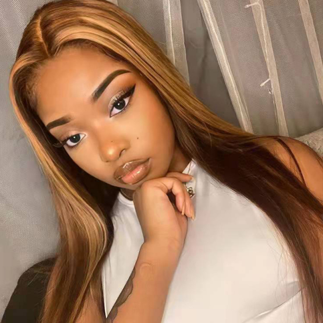 Highlight 13X6 HD Lace Front Wig Straight Highlight Human Hair Wigs Glueless Lace Wigs