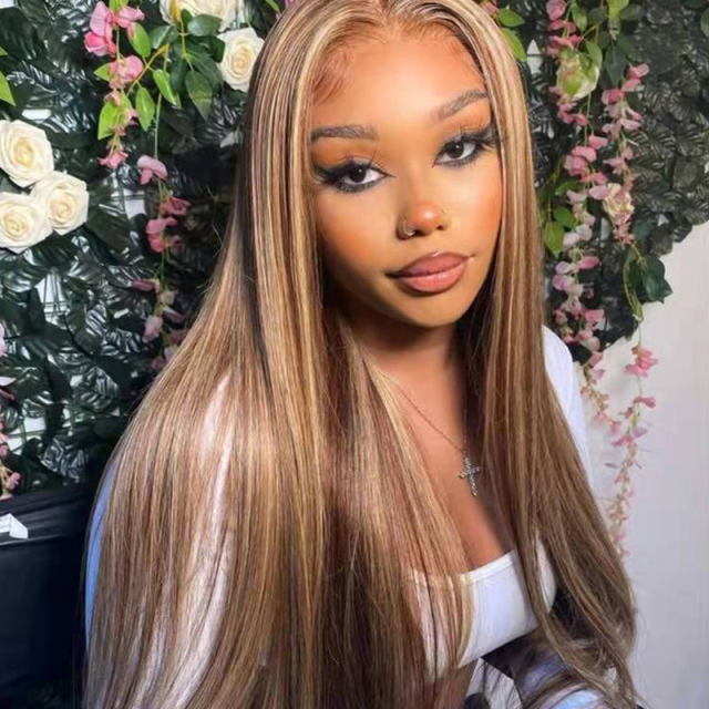 Highlight 13X6 HD Lace Front Wig Straight Highlight Human Hair Wigs Glueless Lace Wigs