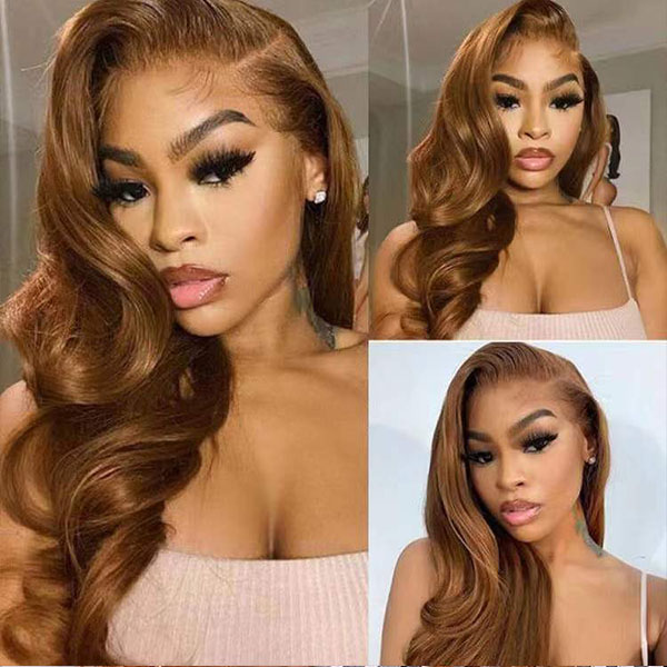 Body Wave Brown Human Hair Wigs Transparent Lace Front Wig