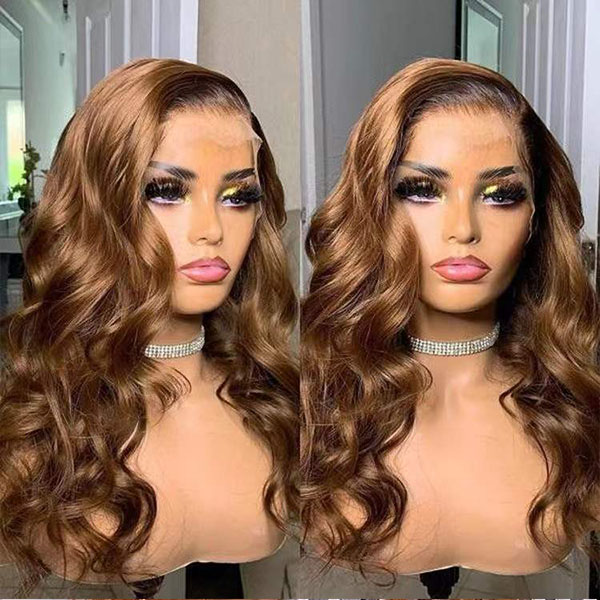 Body Wave Brown Human Hair Wigs Transparent Lace Front Wig