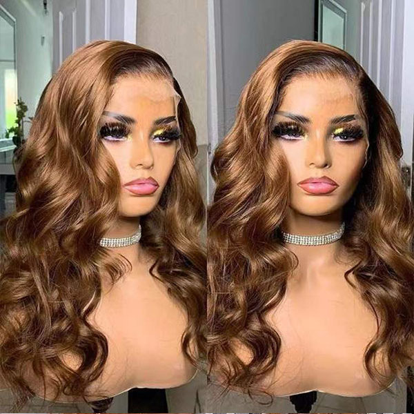 Body Wave Brown Human Hair Wigs Transparent Lace Front Wig