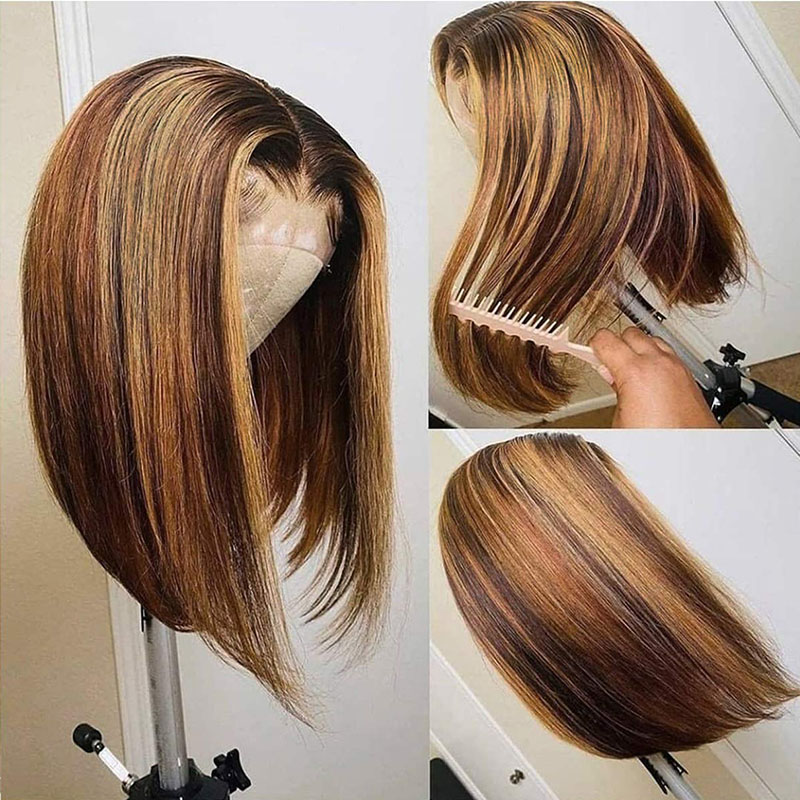 Bob Highlight Honey Blonde Straight Human Hair 13×6 Lace Front Wigs