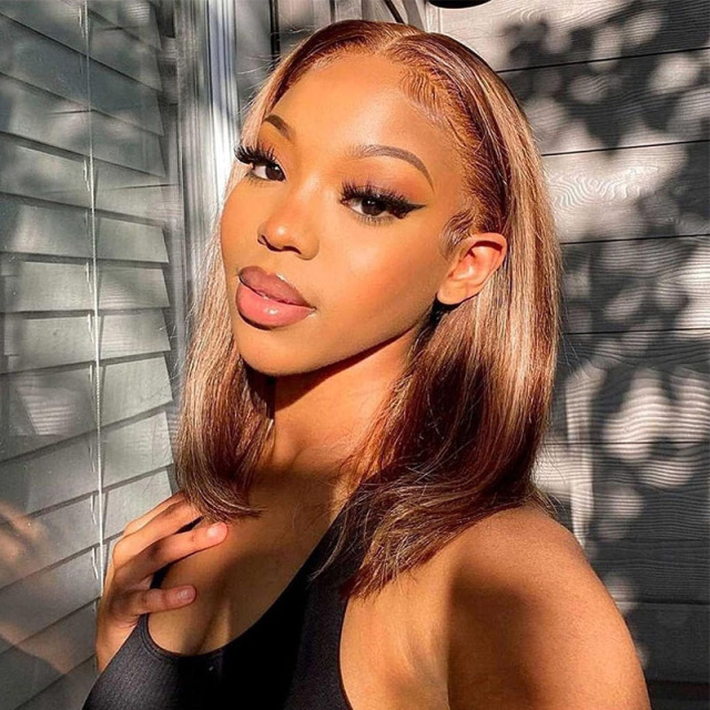 Bob Highlight Honey Blonde Straight Human Hair 13×6 Lace Front Wigs