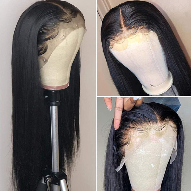 Black Long Silky Straight HD Transparent Lace Human Hair Wigs