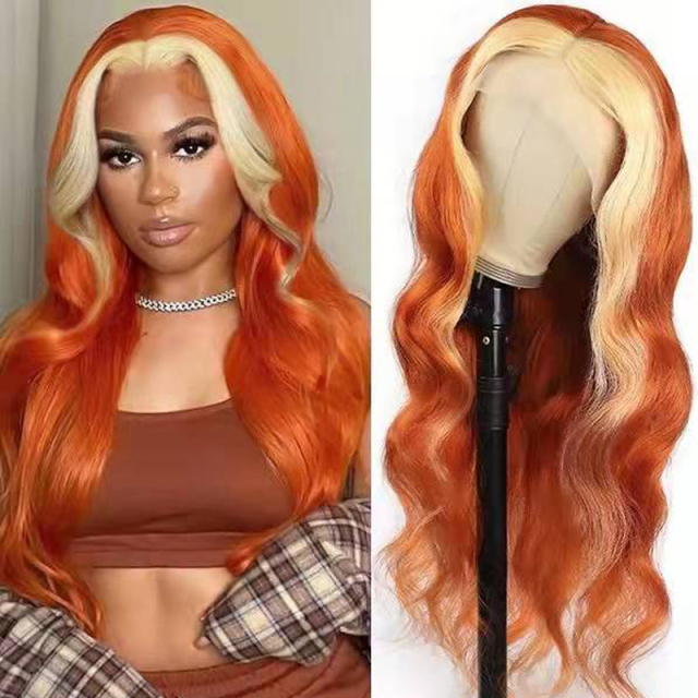 Long Wavy Copper Red Synthetic Wigs With Blonde Highlights Cosplay Natural Hair Wigs High Temperature Fiber For Women