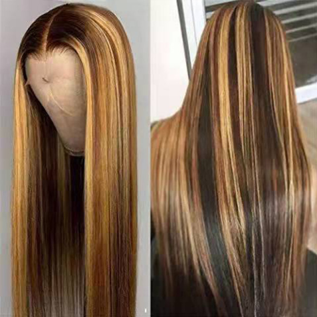 Highlight 13X6 HD Lace Front Wig Straight Highlight Human Hair Wigs Glueless Lace Wigs
