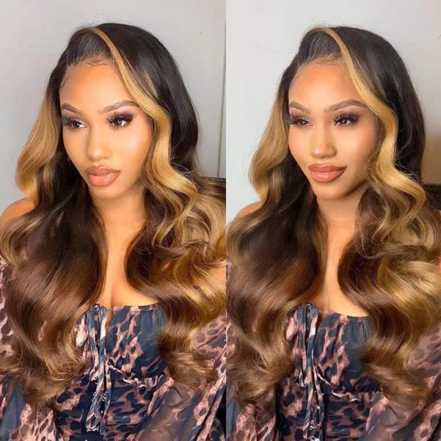Long Highlight Brown Body Wave Lace Front Wigs Human Hair