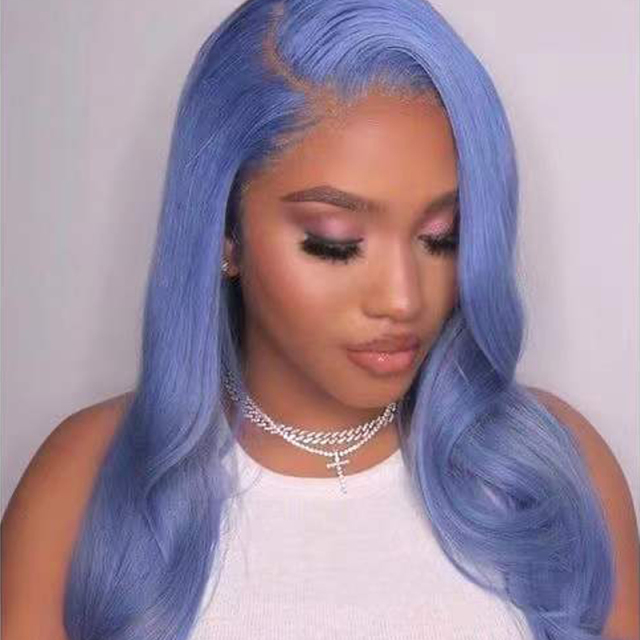 Light Blue Body Wave Synthetic Wig Natural Hairline 13x3 Lace Front Wig
