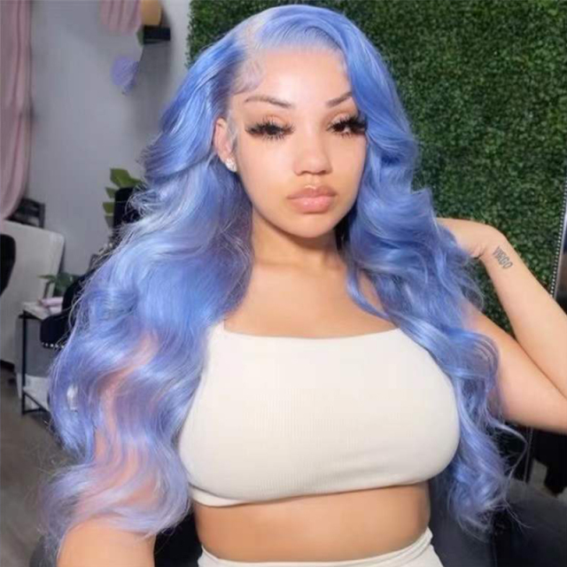 Light Blue Body Wave Synthetic Wig Natural Hairline 13x3 Lace Front Wig