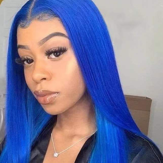 Diamond Blue Silky Straight  Human Hair Wig 13X6 Lace Front Wigs