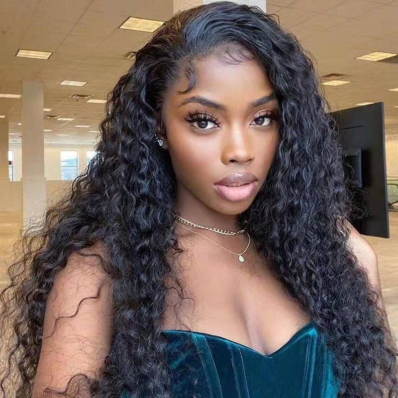 Black Curly Wave Human Hair Wig 13x6 Lace Fronrt Wigs