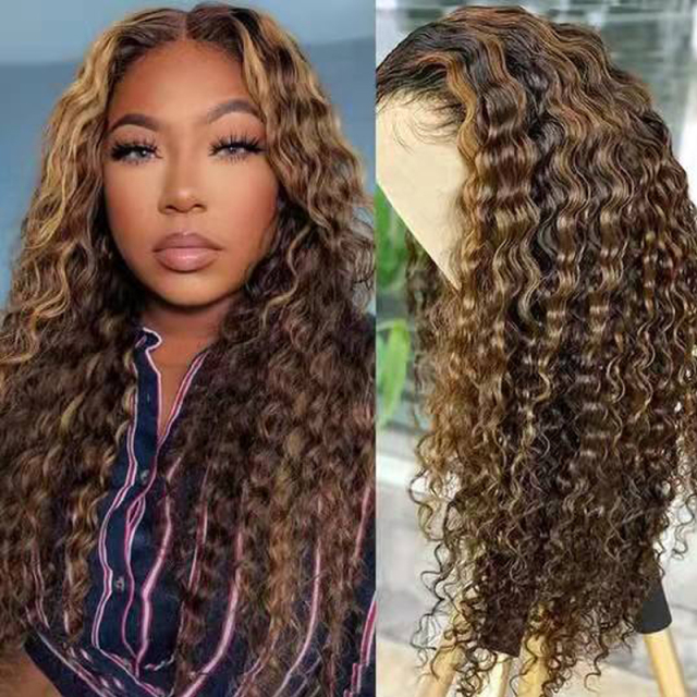 Deep Curly Highlight Human Hair Wig 13x6 HD Lace Front Wig