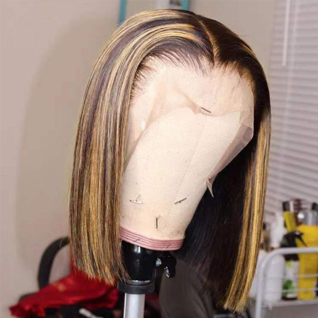 Straight Bob Highlight Color Human Hair Wig 13x6 Lace Front Wig