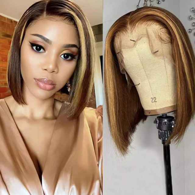 Straight Bob Highlight Color Human Hair Wig 13x6 Lace Front Wig
