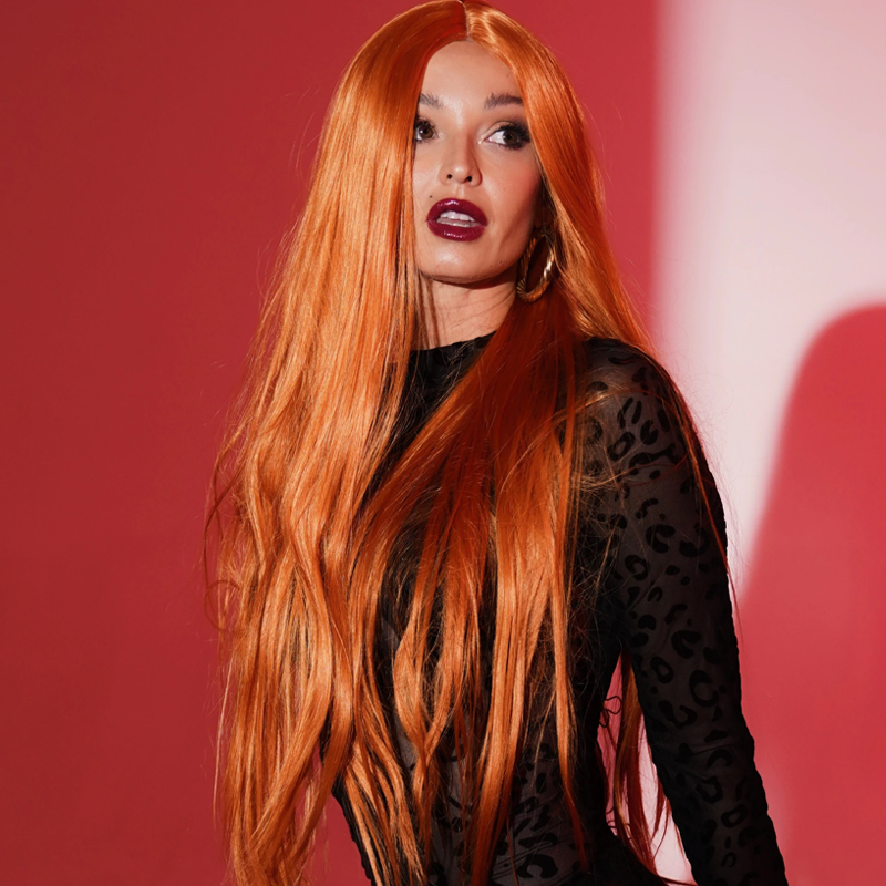 Orange Natural Hairline Synthetic Wigs Straight 13*3 Lace Front Wig