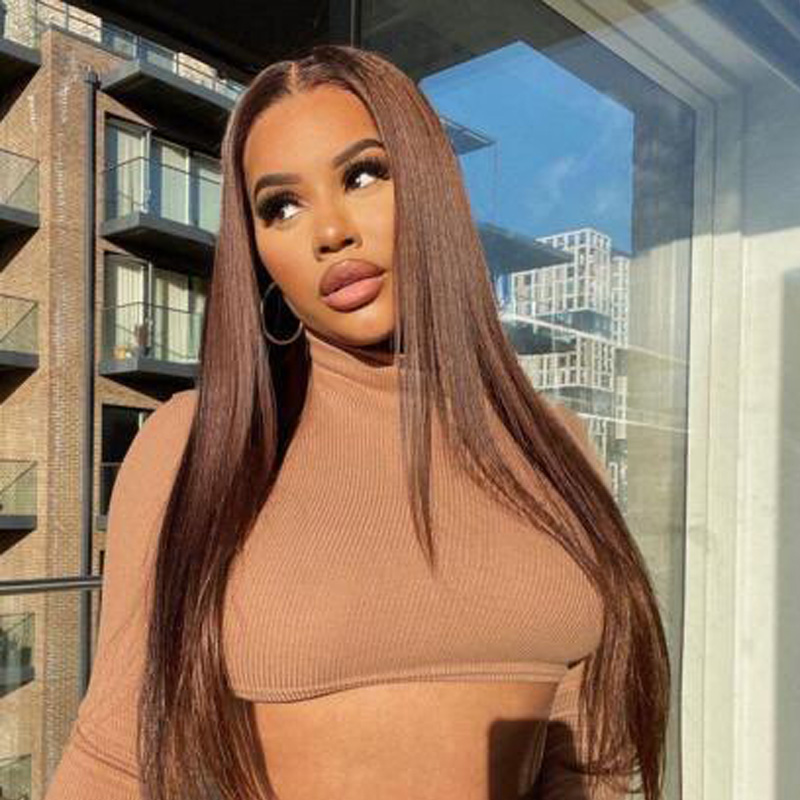 Chocolate Brown Silky Straight  Human Hair Wig 13X6 HD Lace Front Wigs