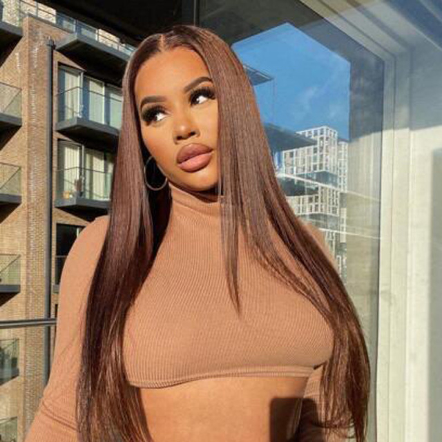 Chocolate Brown Silky Straight  Human Hair Wig 13X6 Lace Front Wigs