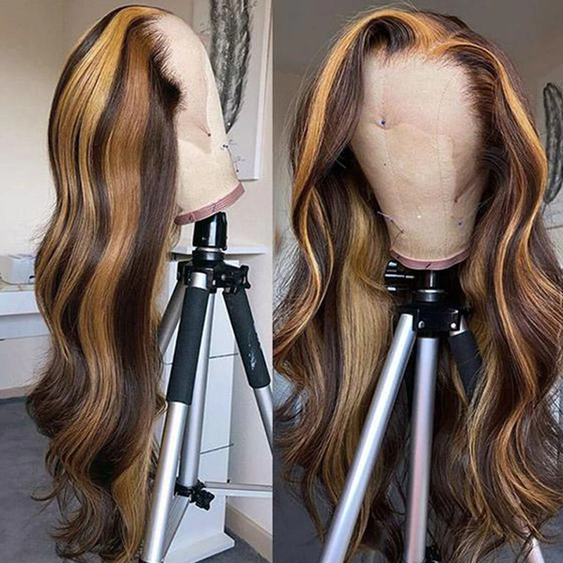Highlight Blonde Body Wave 13x6 Human Hair Middle Part Wigs