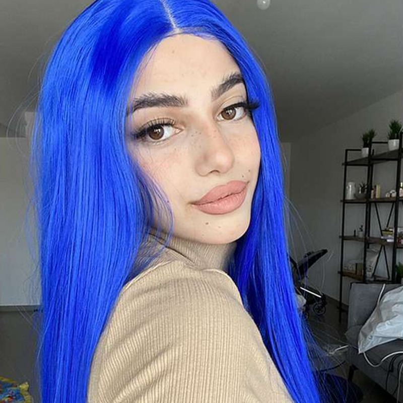 Deep Blue Silky Straight Lace Front Wig Synthetic Wig
