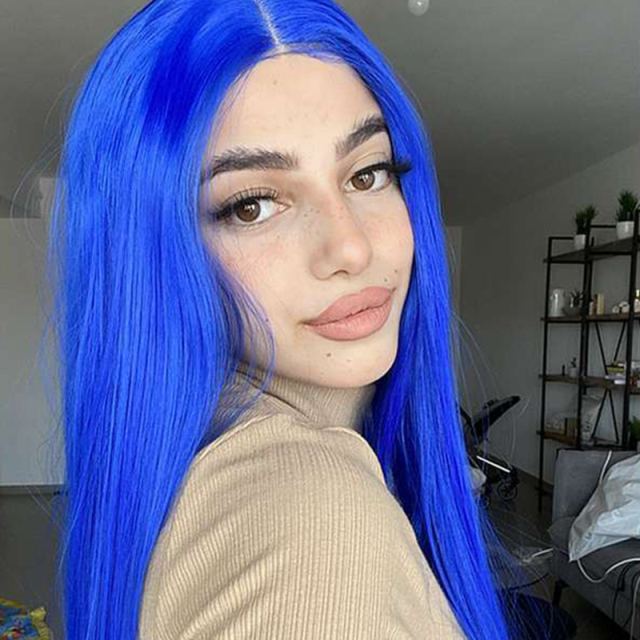 Deep Blue Silky Straight Lace Front Wig Synthetic Wig