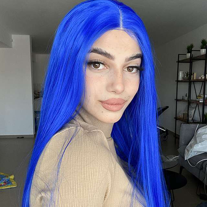 Deep Blue Silky Straight Lace Front Wig Synthetic Wig
