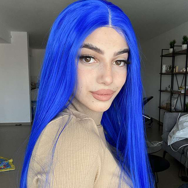 Deep Blue Silky Straight Lace Front Wig Synthetic Wig