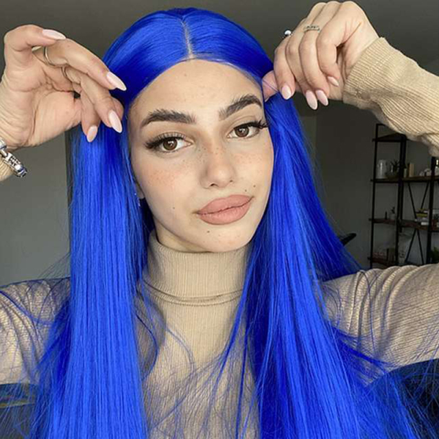 Deep Blue Silky Straight Lace Front Wig Synthetic Wig