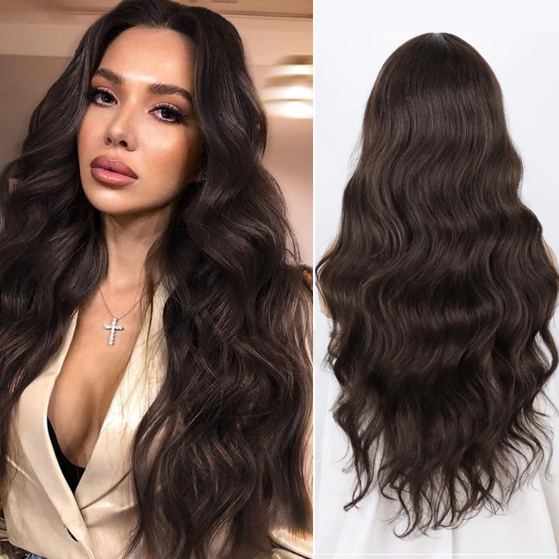 Brown Long Wavy Wig Synthetic Heat Resistant Fiber Wig
