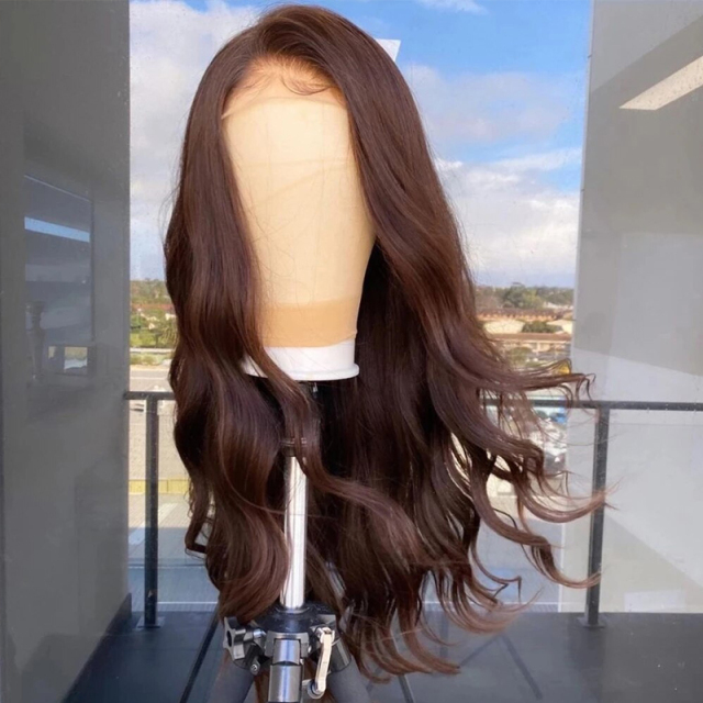 Brown Long Wavy Wig Synthetic Heat Resistant Fiber Wig