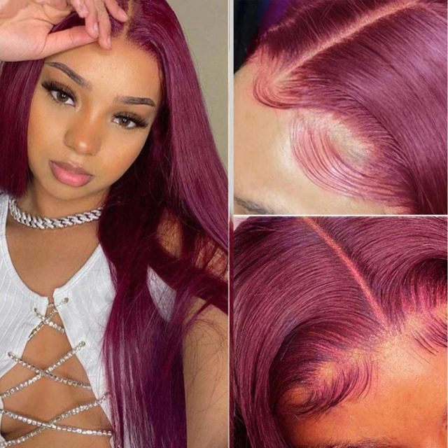 Burgundy Silky Straight  Human Hair Wig 13X6 Lace Front Wigs