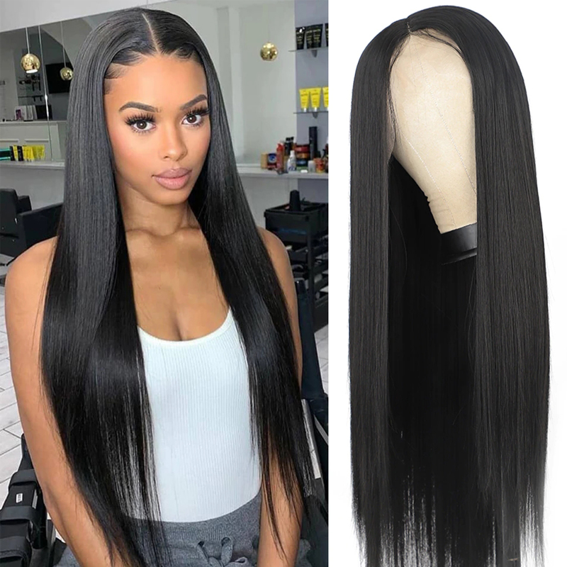 Imeya 13x3 Lace Front Wig Black Silky Straight Synthetic Wig