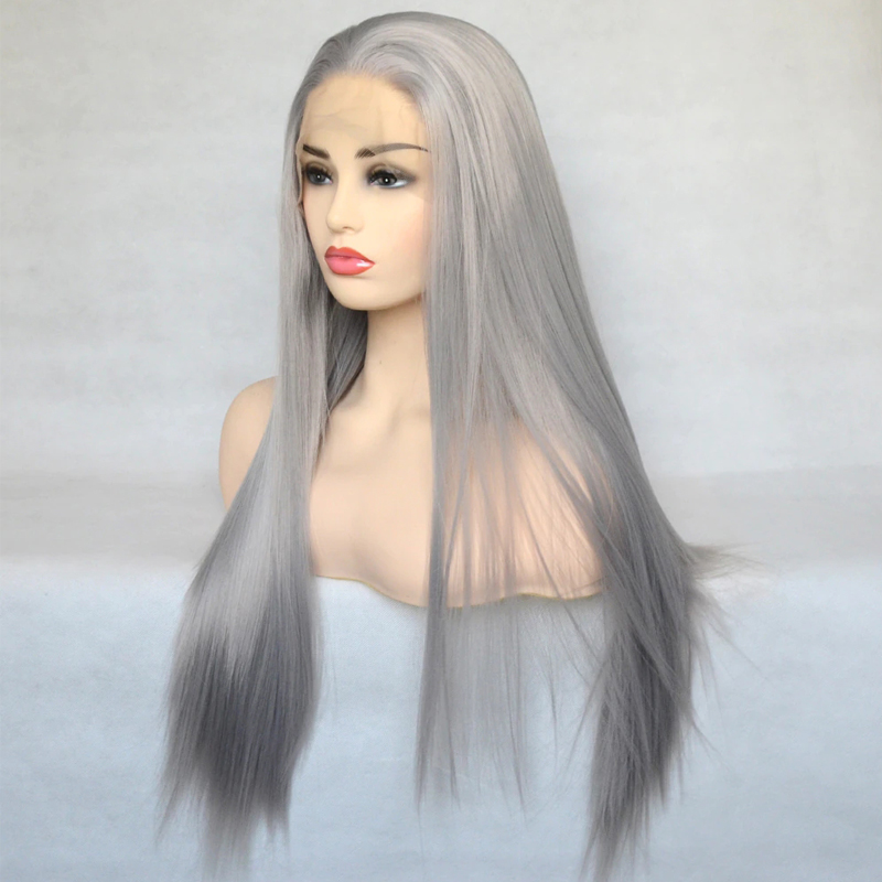 Grey Wigs Silky Straight Hair Synthetic Wig High Temperature Fiber Cosplay Wig