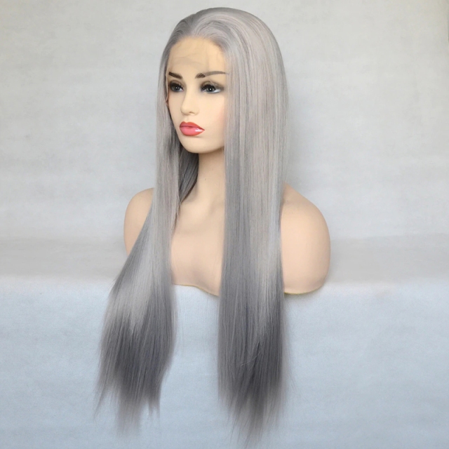 Grey Wigs Silky Straight Hair Synthetic Wig High Temperature Fiber Cosplay Wig