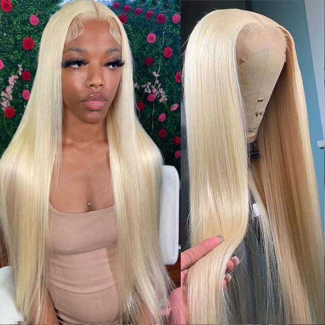 Long Straight #613 Blonde Human Hair Blonde Wig Transparent HD Lace Frontal Wig